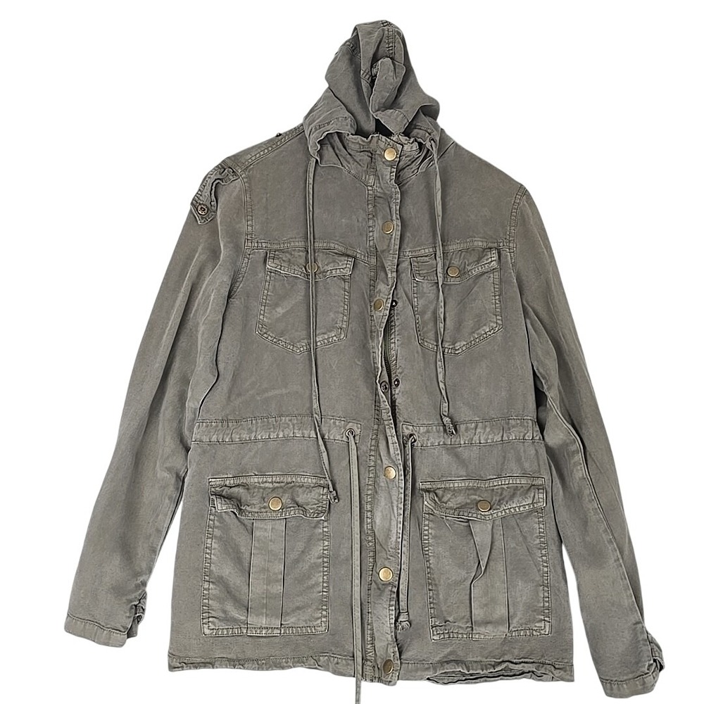 Angie Womens Military Utility Hooded Lyocell Jacket Med Goblincore Grunge Gorp